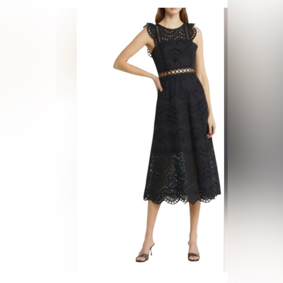 Sam Edelman Dresses & Skirts - Sam Edelman Black Eyelet Midi Dress Sz 6